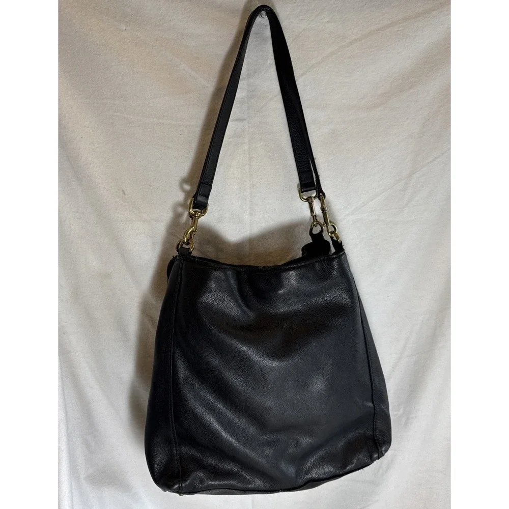 American Leather Co Soft Leather Shoulder Bag Purse Black Hobo Tote Brass Snaps